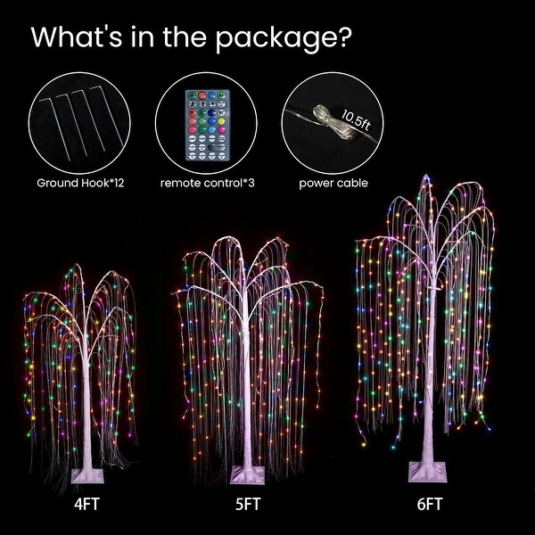 Grondin 3 Pieces Pre-Lit 4FT 5FT 6FT White Chritsmas Artificial Willow Set of 3 LED Lighted Tree Holiday Decoration