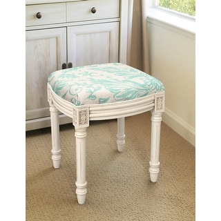 Aqua Tuscan Floral Vanity Stool antique white finish
