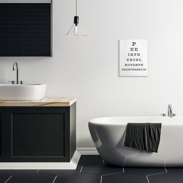 Stupell Bathroom Seeing Eye Chart Pee In the Bowl Phrase Wood Wall Art - Black