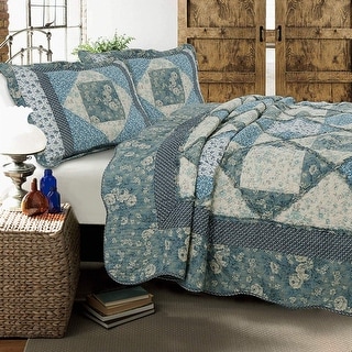 Cozy Line Monique Toile Patchwork 3-piece Reversible Cotton Quilt Set
