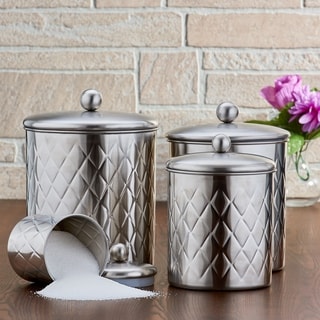 4 Pc. "Brushed Nickel" Embossed Diamond Canister Set, 4 Qt, 3 Qt, 2 Qt,  Qt