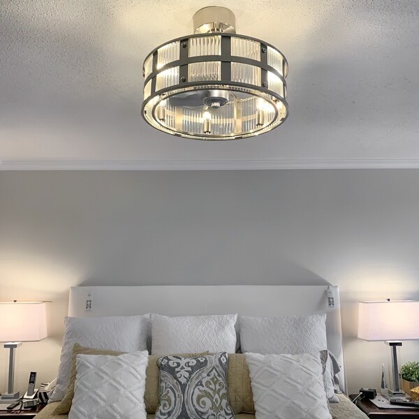 20" Caged Ceiling Fan with Light Remote Control, Bladeless Chandelier - 20 Inch