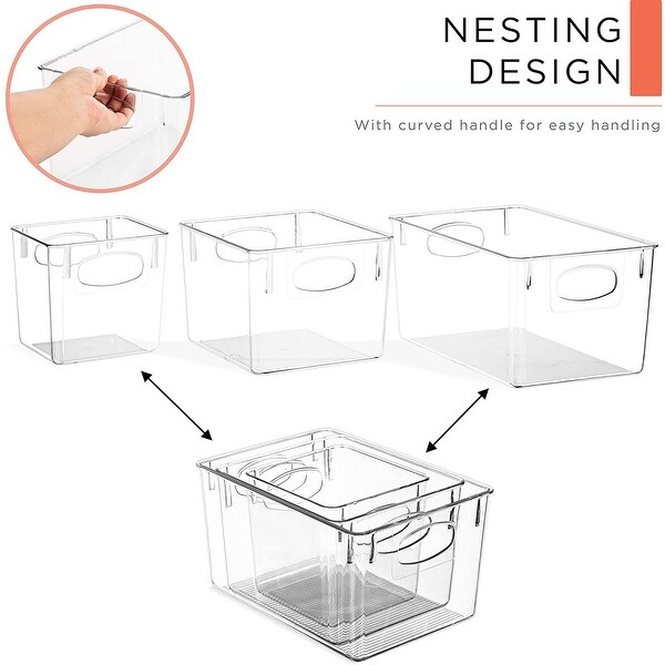 Clear Plastic Storage Bin Container Set Organizer for Kitchen, Fridge and Pantry - 6-Pack