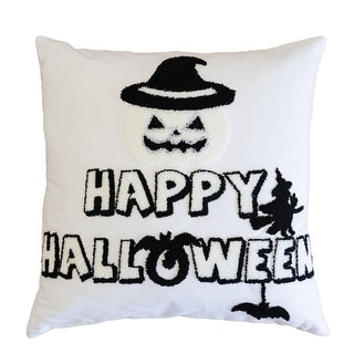 Happy Halloween Cotton 20"x20" Black Square Decorative Throw Pillow with Insert