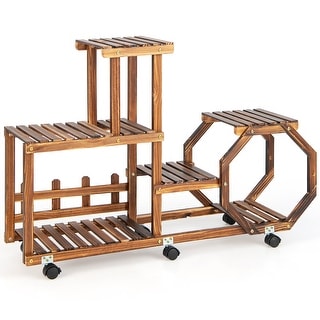 Costway 6-tier 8 Potted Rolling Plant Stand Wooden Storage Display - See Details