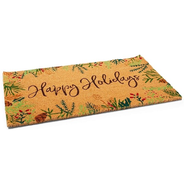 Coco Coir Christmas Doormat, Happy Holidays Front Door Rug (30 x 17 in)