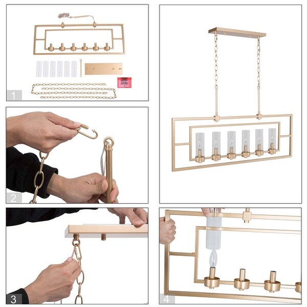 Velus 37.5 inches Modern Large 6-light Linear Kitchen Chandelier Rectangle Ceiling Lights for Dining Room - L37"*W5"*H21"