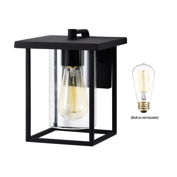 1-light Matte Black Outdoor Wall Sconce Lantern with Clear Glass Shade