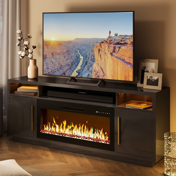 BELLEZE Avenue 69" LED Lighting TV Stand w/ 36" Fireplace
