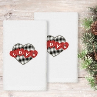 Authentic Hotel and Spa Love Hearts Embroidered Luxury 100% Turkish Cotton Hand Towels (Set of 2)