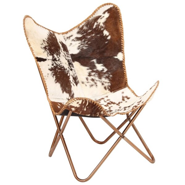 vidaXL Butterfly Chair Brown and White Genuine Goat Leather - 29.1" x 26" x 35.4"