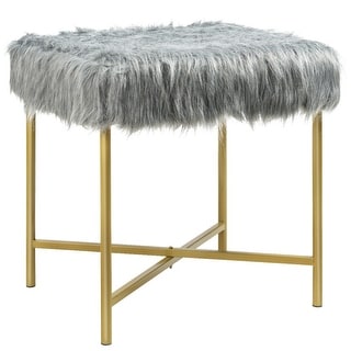 Faux Fur Ottoman Decorative Stool with Metal Legs - 19" x 16" x 19" (D x W x H)