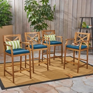 Perla Outdoor Acacia Barstools (Set of 4) by Christopher Knight Home