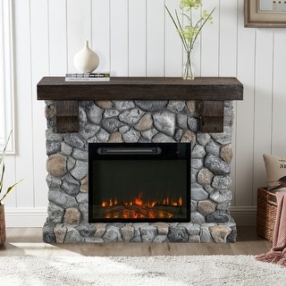 44-inch Faux Stone Freestanding Electric Fireplace