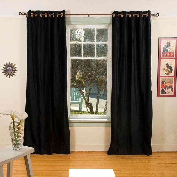 Black Ring / Grommet Top Velvet Curtain / Drape / Panel - Piece
