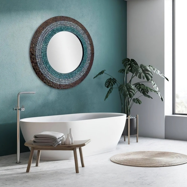 La Pastiche by overstockArt Southwestern Mother of Pearl Framed Mirror, 18" x 18"