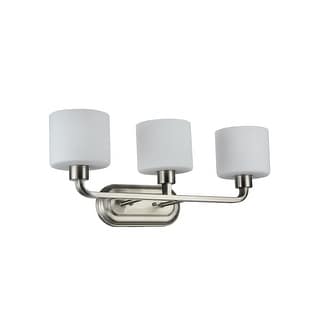 Brushed Nickel 3-Light Vanity Light with Etched White Glass Shades