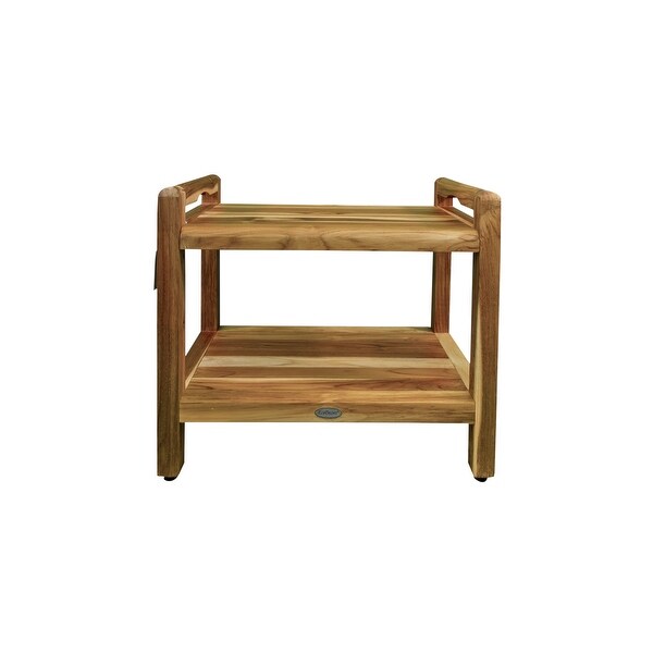 EcoDecors Eleganto 24" Shower Bench With Storage Shelf And LiftAide Arms - EarthyTeak Finish