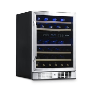 NewAir 24� Built-in 46 Bottle Dual Zone Compressor Wine Fridge, Quiet Operation with Beech Wood Shelves