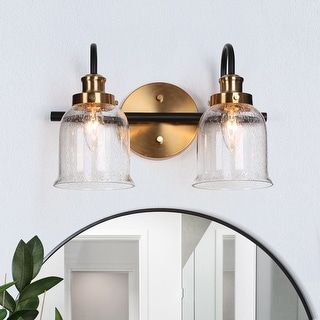 Kesa Modern 2/3-Light Black Gold Bathroom Vanity Lights Seeded Glass Bell Wall Sconces