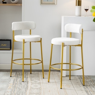 HOMEFUN Polyester/PU Upholstered Armless Bar Stools With Golden Footrest(set of 2)