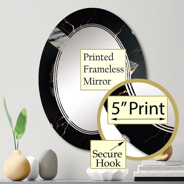 Designart 'Abstract Geode Black III' Printed Abstract Marble Wall Mirror