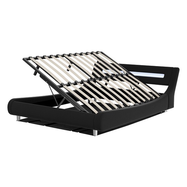 Low Profile Upholstered Platform Bed, Wood Bedframe with LED Headboard for Kids, Teens, Bedroom, Guest Room Furniture