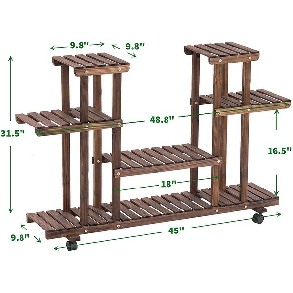 Mcombo Wood Plant Stand with Wheels, Plant Display Shelf Flower Rack Holder for Indoor Outdoor Garden Balcony