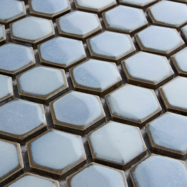 Merola Tile Hudson 1" Hex 13.25" x 11.86" Frost Blue Porcelain Mosaic Tile