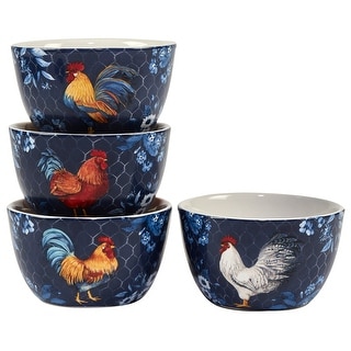 Certified International Indigo Rooster 24 oz. Ice Cream/Dessert Bowls, Set of 4