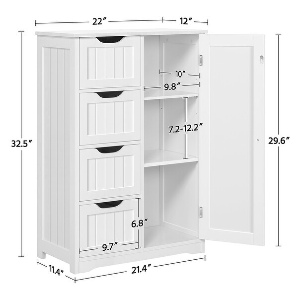 Yaheetech Floor Bathroom Cabinet Unit with 4 Drawers, Cupboard Storage