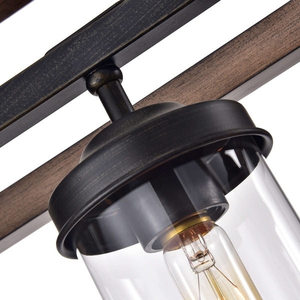 Daniela 5-light Antique Black Metal and Natural Wood Glass Chandelier