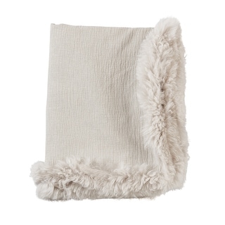 Luxe Lamb Fur Trimmed Linen Throw Blanket
