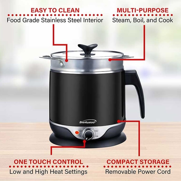 Brentwood Stainless Steel 1.9qt Electric Hot Pot Cooker and Steamer - 1.9 Quart