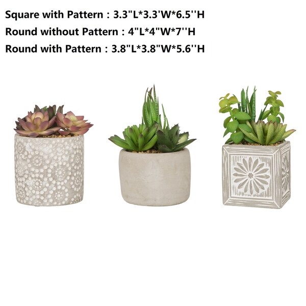 Glitzhome Set of 3 Artificial Succulent Plants in Cement Pots