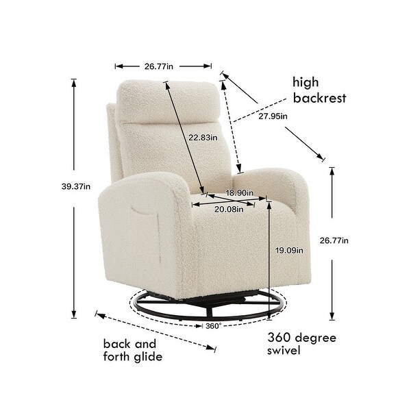 Upholstered Recliner Swivel Glider with Side Bag