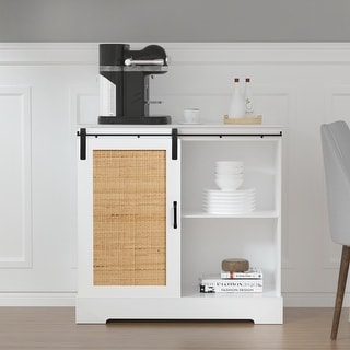 Anmytek Sliding Barn Door Cabinet White Buffet and Sideboard Storage Cabinet with Adjustable Shelf