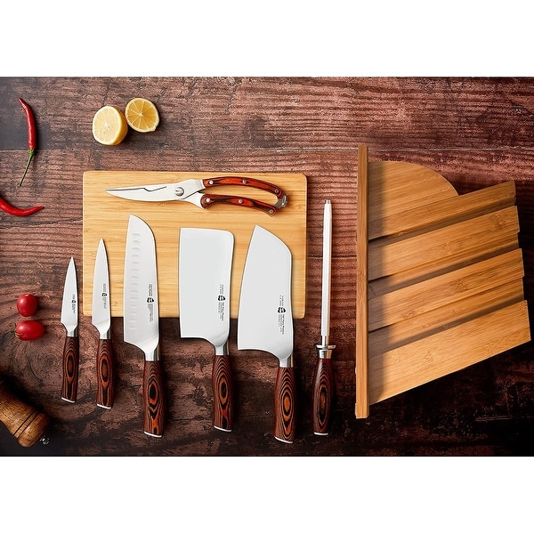 Tuo 8pcs Knives Set w/Wooden Block w/Pakkawood Handle,Fiery Series