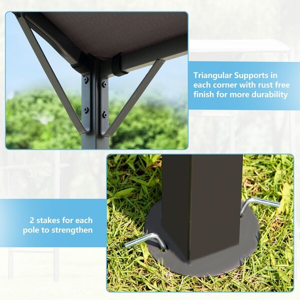 7 ft.L x 6.8 ft.H Gray Outdoor Steel Double Tiered Backyard Patio BBQ Grill Gazebo