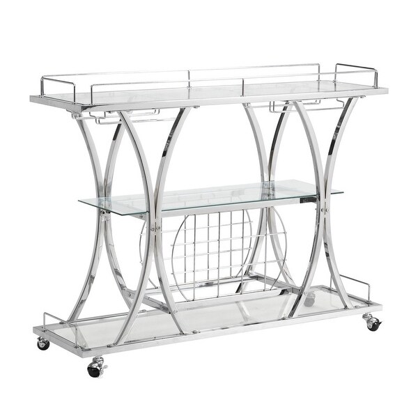 Modern Tempered Glass Bar Cart with Wine Rack