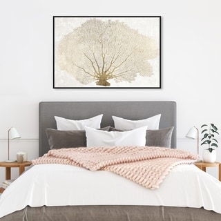 Oliver Gal Nautical and Coastal Wall Art Framed Canvas Prints 'Gold Coral Fan' Marine Life - Gold, White
