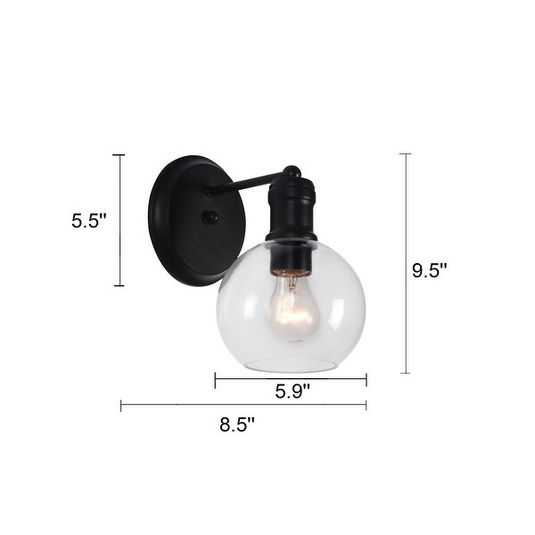 1-light Matte Black Wall Sconce w/ Clear Globe Glass