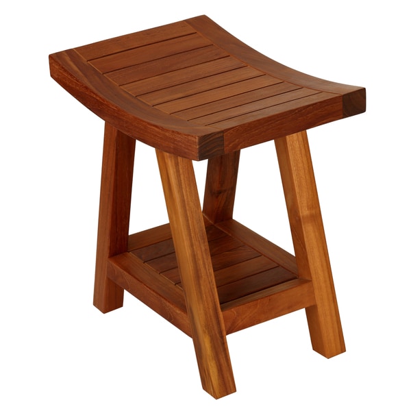 Bare Decor Niles Solid Teak Wood Bench Stool With Shelf