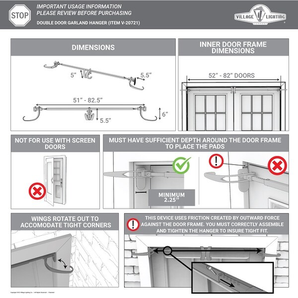 Garland Hanger - Double Door (52-82 Inch Doors) (Brown) - Brown