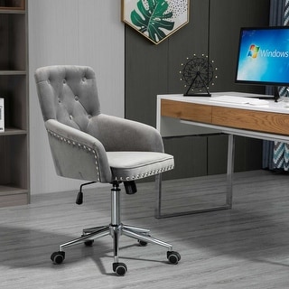 HOMCOM Mid-Back Desk Chair with Nailhead Trim, Button Tufted Back Design, Adjustable Height, Rocking Function and Wheels