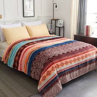 Large Boho Blanket Geometric Flannel Blanket Queen Colorful Boho