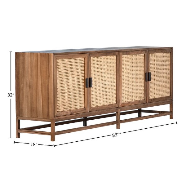 Khloe 83" Exotic Wood and Rattan 4-Door Sideboard