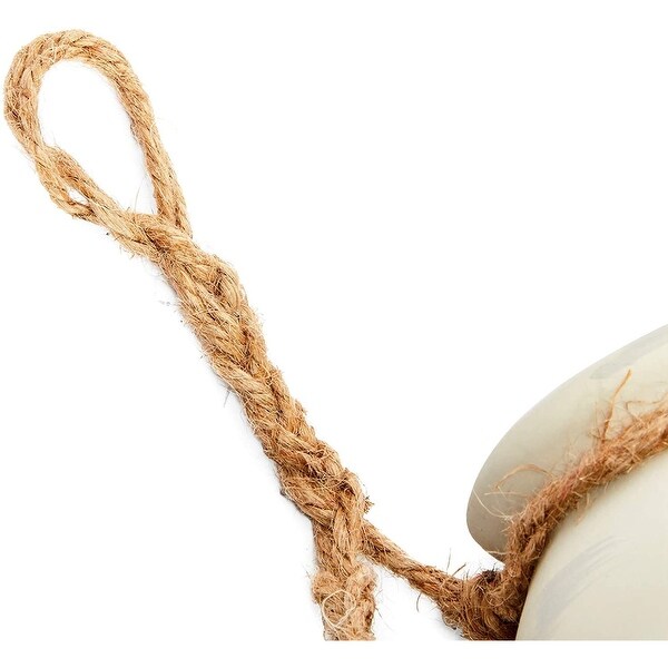 4 White Ceramic Hanging Planter Pots on 23-Inch Jute Rope