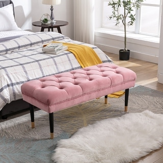 Pink Tufted Velvet Upholstered Ottoman Benches Footstool Metal Legs