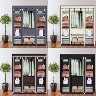 Portable Clothes Rack Closet with Cover and Hanging Rod